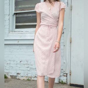 Brandy Melville Robbie Pink Floral Wrap Midi Dress- One Size